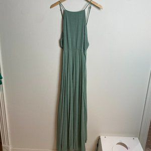 re:named Maxi Green Halter Open Back Dress Sz L